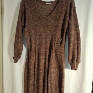 Brown Lush Brand V Neck Knit Dress with Self Belt and Split on One Side